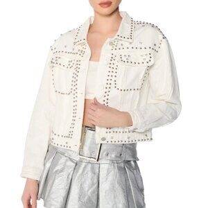 Akira - White Run It Back Studded Denim Jacket